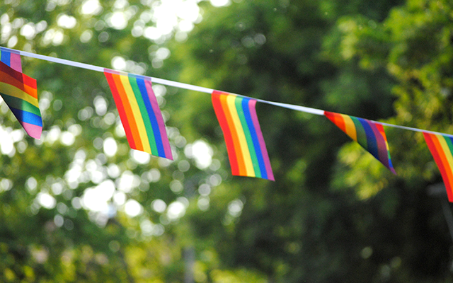 rainbow flags hung up as bunting